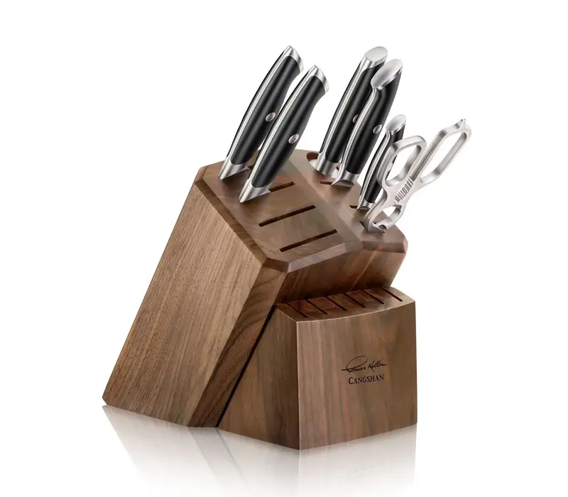Cangshan Thomas Keller 7pc Block Set Black Handles, Walnut Block
