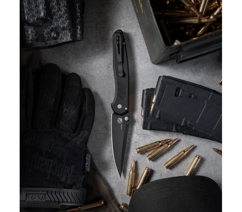 Pro-Tech - Peace Neighbor/Avalon, Black Aluminum, Black DLC Blade, Magnacut