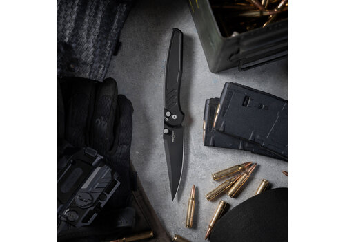 Pro-Tech Knives, LLC Pro-Tech - Peace Neighbor/Avalon, Black Aluminum, Black DLC Blade, Magnacut