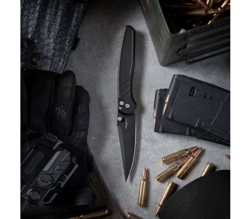 Pro-Tech - Peace Neighbor/Avalon, Black Aluminum, Black DLC Blade, Magnacut