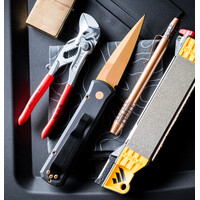 Pro-Tech - Godson, Black Aluminum Handle, Tan PVD Blade, 154CM Steel