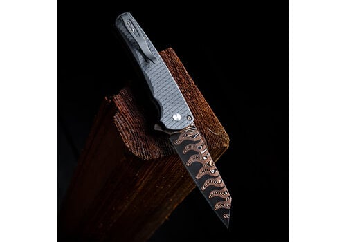 Pro-Tech Knives, LLC ProTech Malibu Custom, BakerForger Coppermai Damascus, Aluminum Dragon Scale Handle
