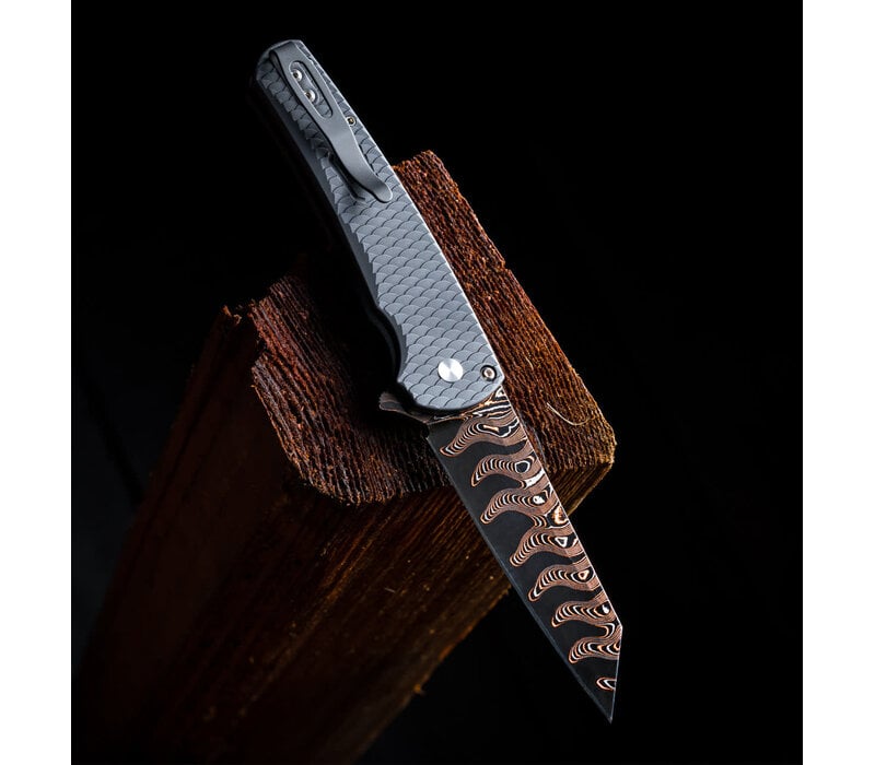 ProTech Malibu Custom, BakerForger Coppermai Damascus, Aluminum Dragon Scale Handle