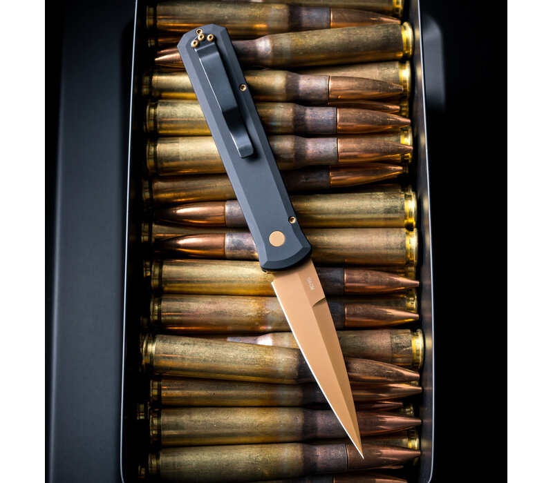 ProTech - Godfather, Black Aluminum Handle, Tan PVD Blade, 154CM Steel