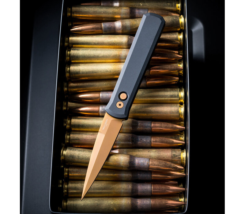 ProTech - Godfather, Black Aluminum Handle, Tan PVD Blade, 154CM Steel