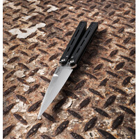 FF2101 - Flyfather Balisong, Black Aluminum Handle, 154CM Steel