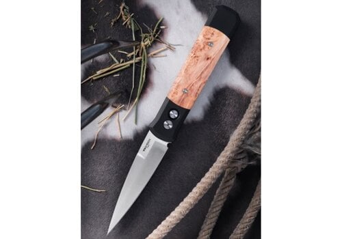 Pro-Tech Knives, LLC Pro-Tech Godfather, Maple Burl Inlay, 15CM Steel