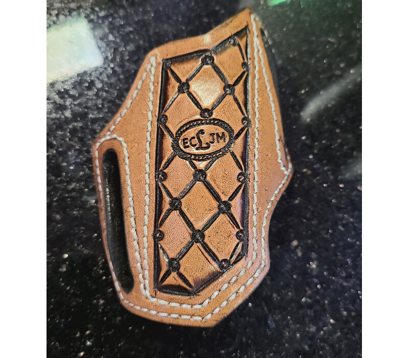 Tooled ECLJM Angled Trapper Sheath Light Tan Dotted