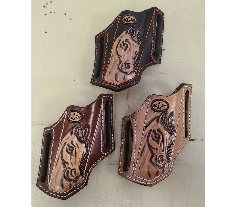 ECLJM, Light Tan/Blk/Tan Trapper Sheath Angled Horse Head