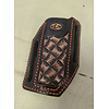 ECLJM Tooled ECLJM Trapper Sheath Black/Tan Angled Carry, Orange Stitch, Square Basket Weave