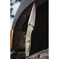 Pro-Tech, Peace Neighbor Avalon Thumb Stud, Green Aluminum, Nicholas Boomerang Damascus
