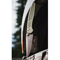 Pro-Tech, Peace Neighbor Avalon Thumb Stud, Green Aluminum, Nicholas Boomerang Damascus