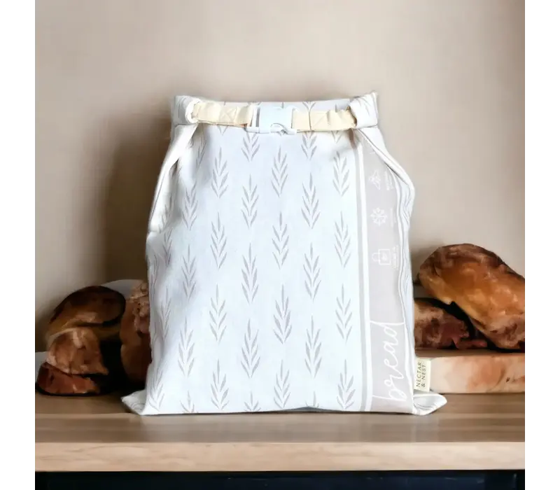 Nectar and Nest Beeswax Bread Bags (Grey Stripe, Wheat) - Set of 2