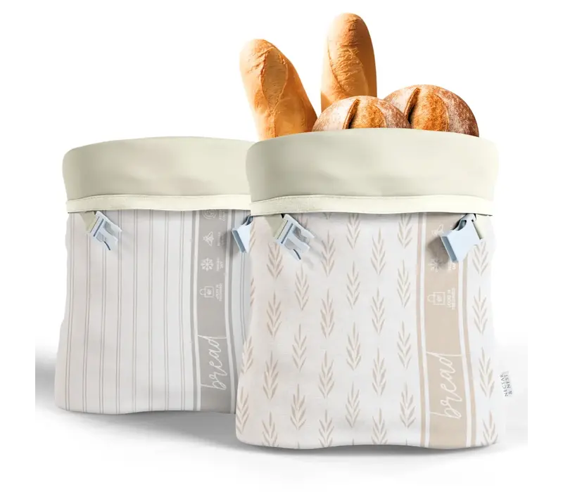 Nectar and Nest Beeswax Bread Bags (Grey Stripe, Wheat) - Set of 2