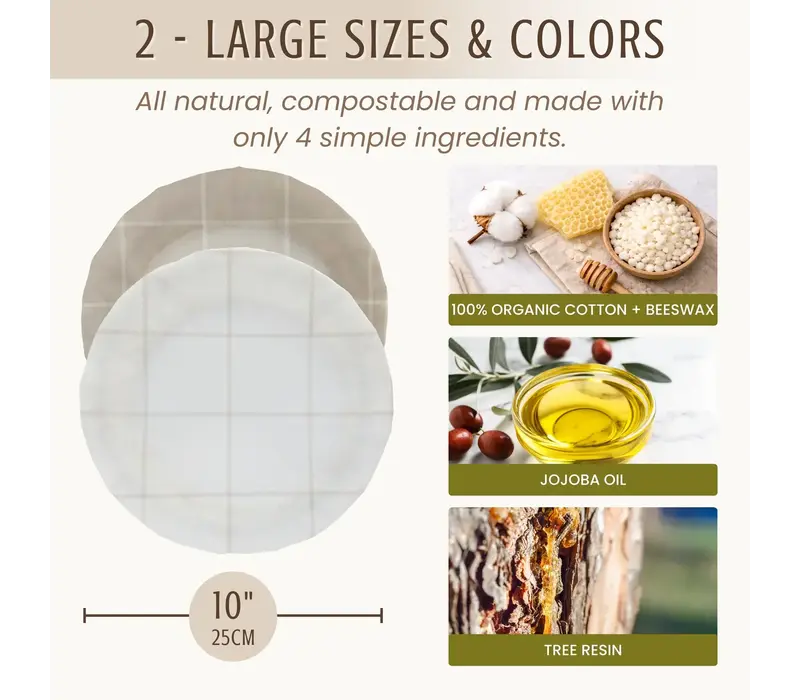 Nectar and Nest Beeswax Bowl Covers (Large 10", Twill) Set of 2