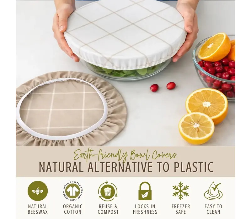 Nectar and Nest Beeswax Bowl Covers (Large 10", Twill) Set of 2