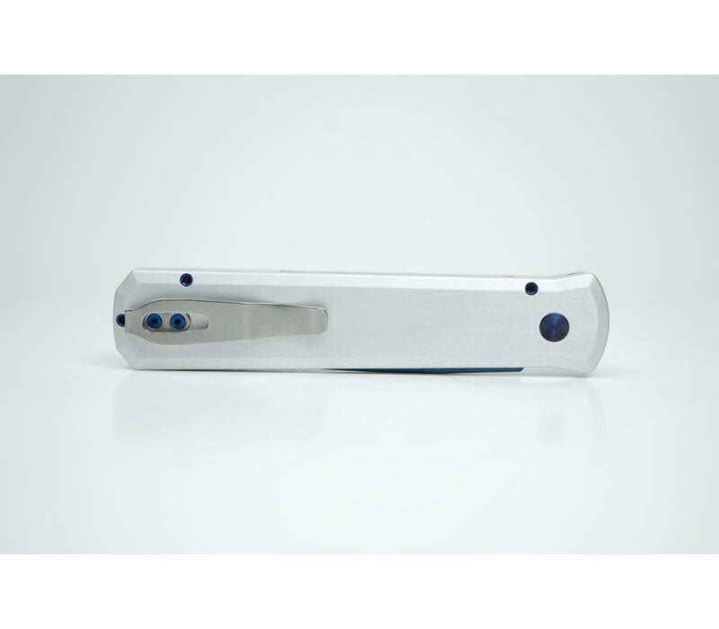 Pro-Tech, Godfather Silver Aluminum, Sapphire Blue 154CM