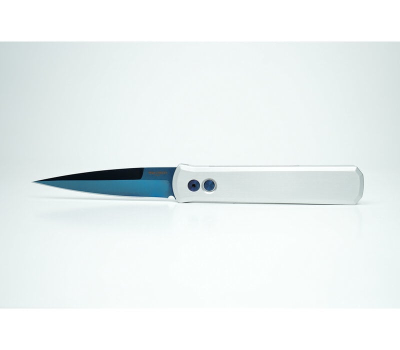 Pro-Tech, Godfather Silver Aluminum, Sapphire Blue 154CM