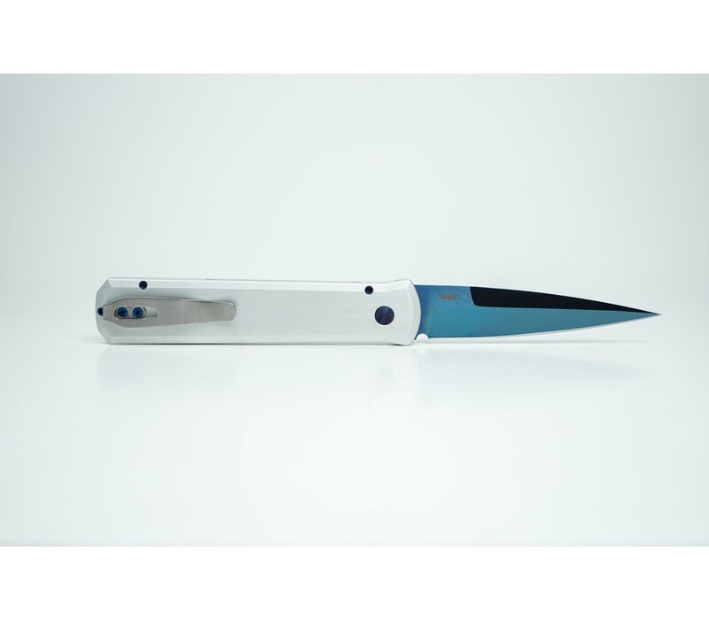 Pro-Tech, Godfather Silver Aluminum, Sapphire Blue 154CM