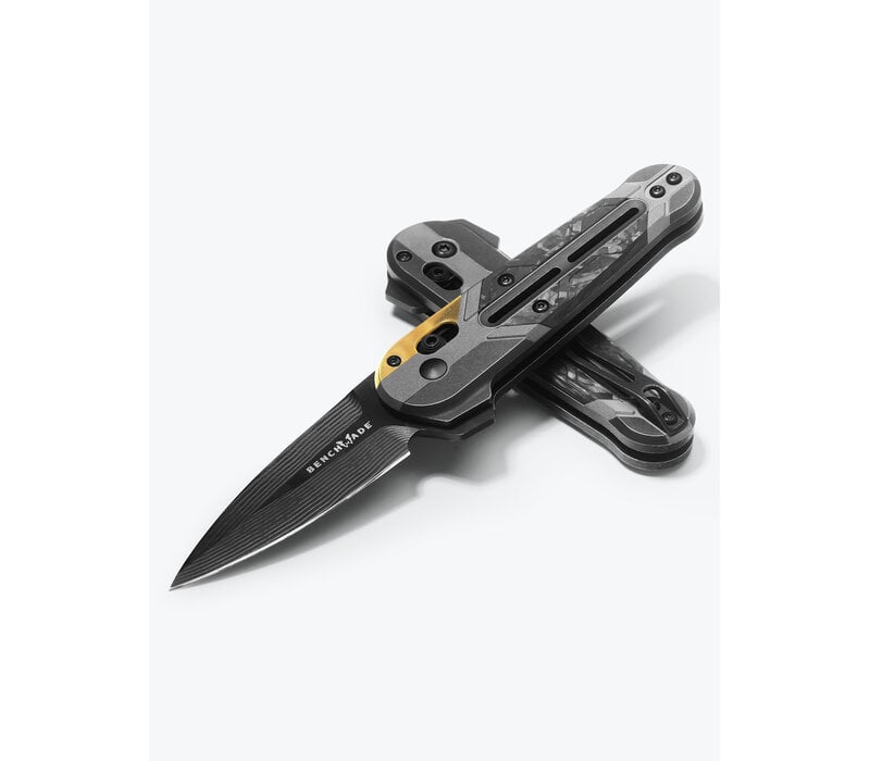 Benchmade Lowden Gold Class, Titanium Handle, Marble Carbon Fiber, Drakkar Damasteel