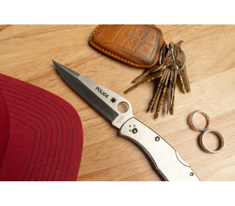 Spyderco Police Model, Stainless Handle, Plain Edge VG10