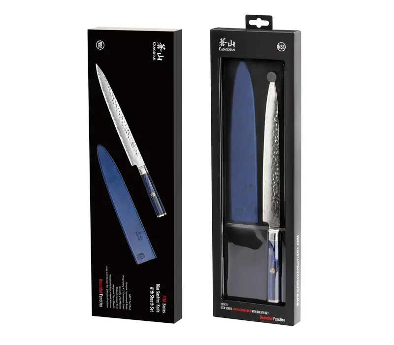 Cangshan Kita Series 10" sashimi knife with sheath, Damascus steel blade