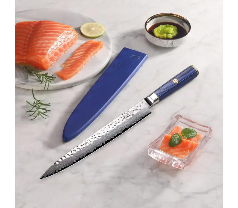 Cangshan Kita Series 10" sashimi knife with sheath, Damascus steel blade