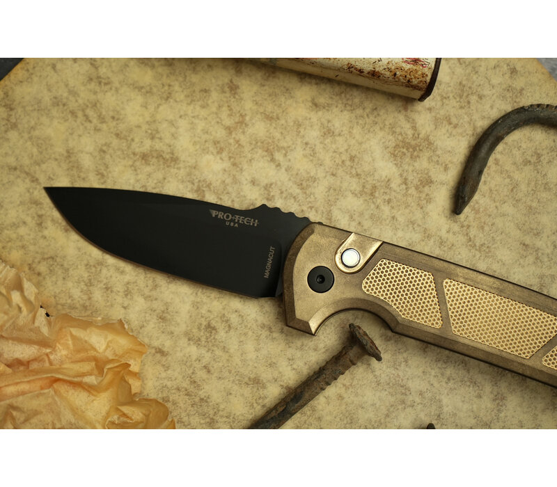 Pro-Tech, Rockeye Auto with textured AlBronze Handle and a DLC Magnacut blade