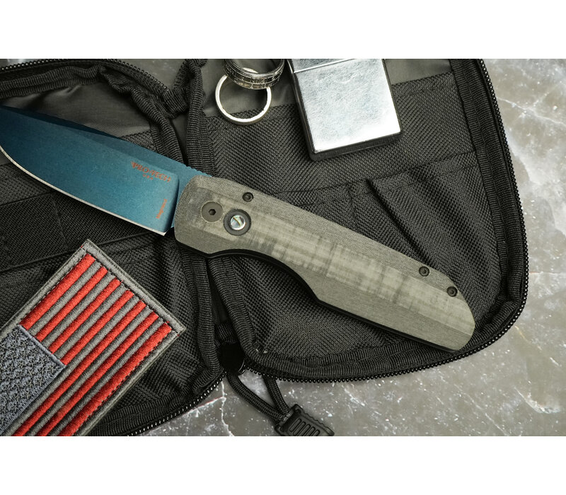 Pro-Tech Synapse Blue Linen Micarta, Sapphire Blue Magnacut