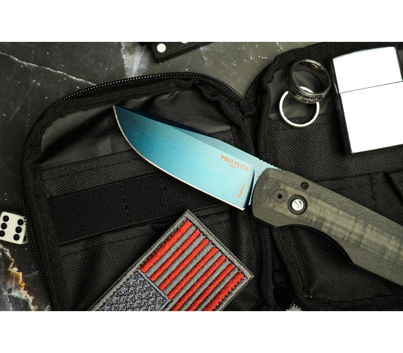 Pro-Tech Synapse Blue Linen Micarta, Sapphire Blue Magnacut
