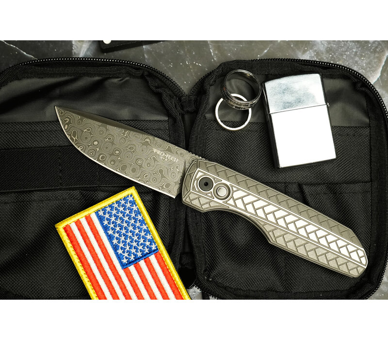 Pro-Tech 2026 Synapse 2 Custom 002 17-4 Steel Herringbone Handle, Damascus