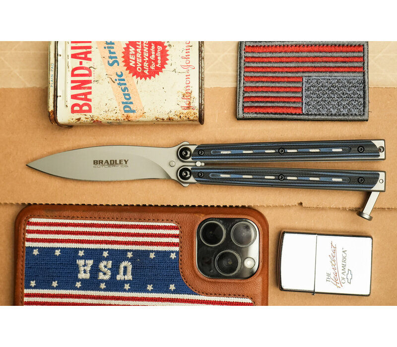 Bradley Cutlery Kimura Butterfly Knife with 154CM stainless blade and Blue & Black G10 Handle