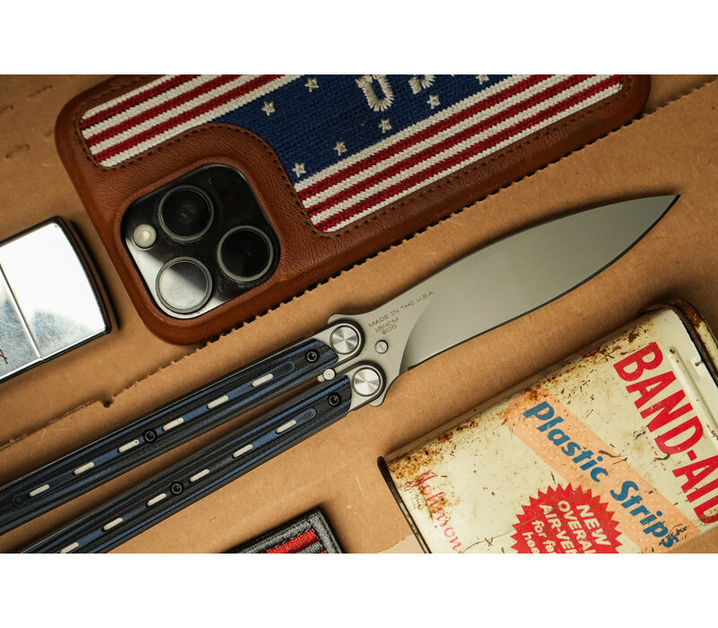 Bradley Cutlery Kimura Butterfly Knife with 154CM stainless blade and Blue & Black G10 Handle