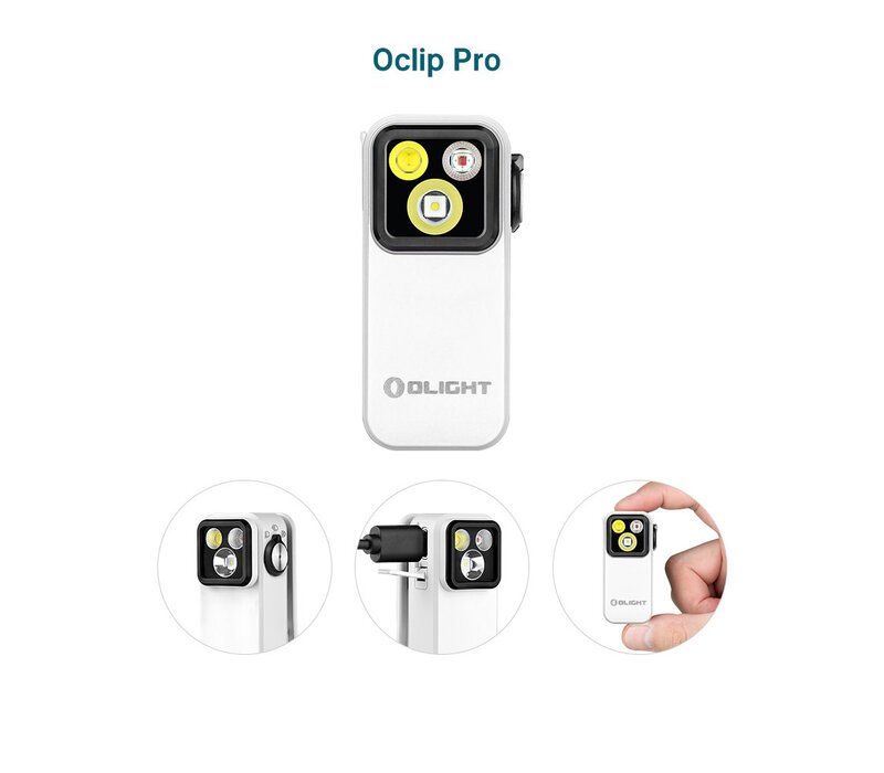 Olight, Oclip Pro Clip, Flashlight with Floodlight Spotlight and Red Light, White