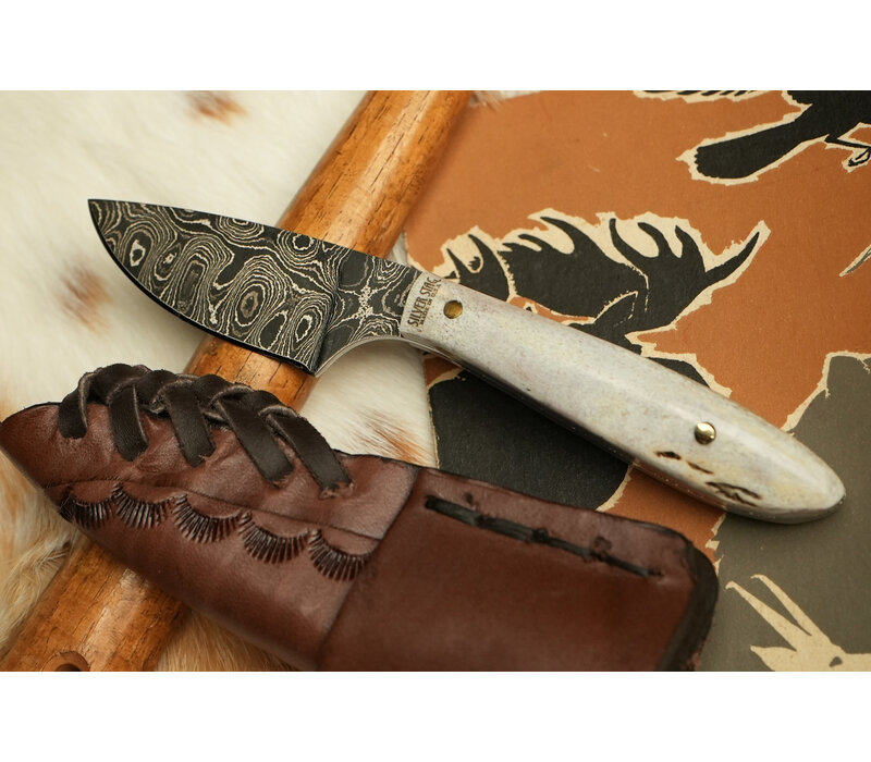 Silver Stag, Casper Caper Damascus Steel, Antler Slab Handle