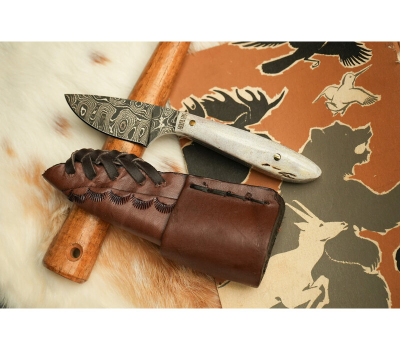 Silver Stag, Casper Caper Damascus Steel, Antler Slab Handle
