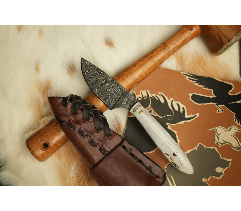 Silver Stag, Casper Caper Damascus Steel, Antler Slab Handle