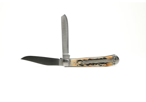 ABKT - American Buffalo Knife & Tool ABKT Roper Trapper Latigo Burnt Bone, Pocket Clip