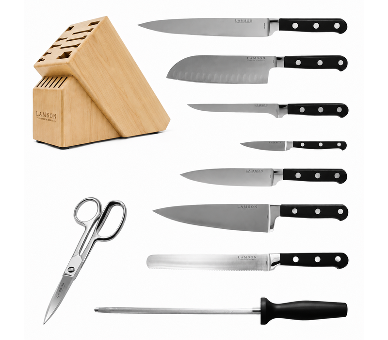 Lamson, MIDNIGHT Forged 10-Pc Knife Block set, Light Maple Block