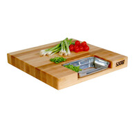 John Boos, Maple Prep Master Cutting Board With Juice Groove & Stainless Pan 24"x18"2-1/4"