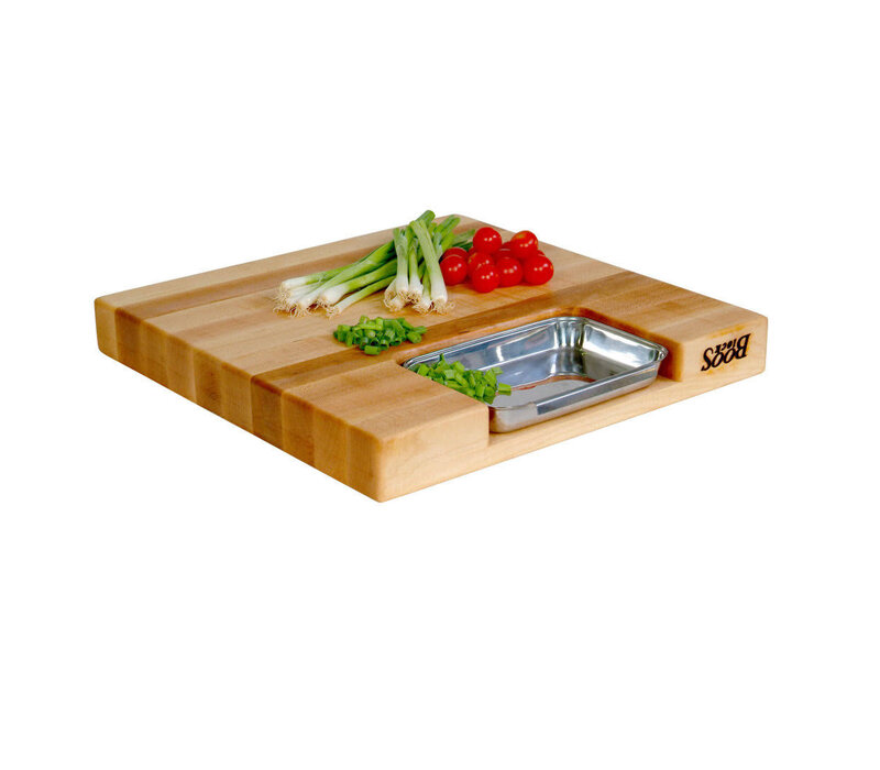 John Boos, Maple Prep Master Cutting Board With Juice Groove & Stainless Pan 24"x18"2-1/4"
