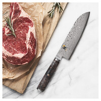 MIYABI, BLACK, 7" Fine Edge Santoku Damascus