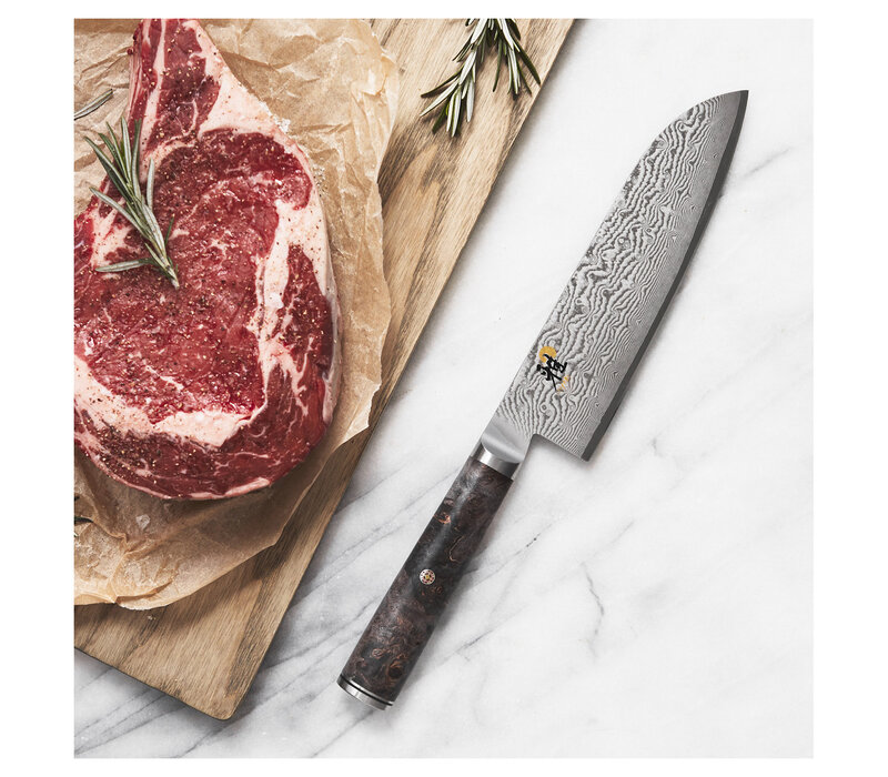 MIYABI, BLACK, 7" Fine Edge Santoku Damascus