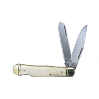 ABKT Roper Series Double Action Lockback Trapper, Carbon Steel, White Bone Handle