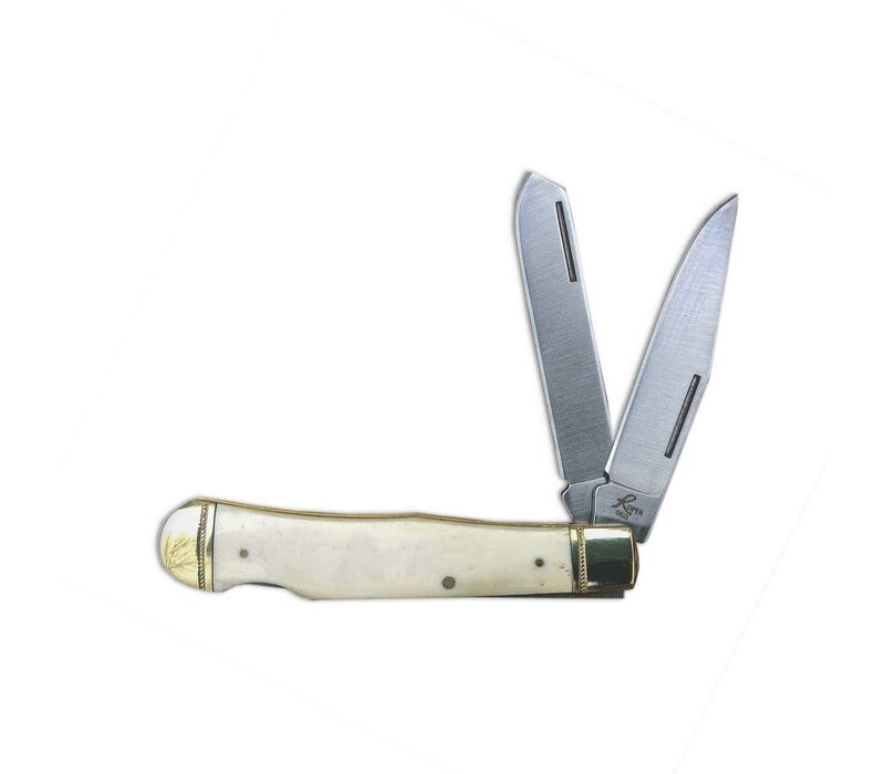ABKT Roper Series Double Action Lockback Trapper, Carbon Steel, White Bone Handle