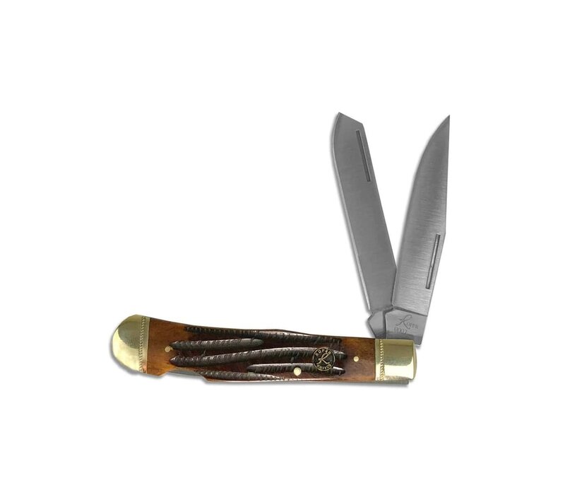 ABKT Roper Series  Double Action Lockback Trapper- Brown Jigged Bone,  1065 Carbon Steel