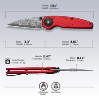 CIVIVI Starflare Button Lock, Red Aluminum, Damascus Steel