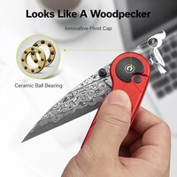 CIVIVI Starflare Button Lock, Red Aluminum, Damascus Steel