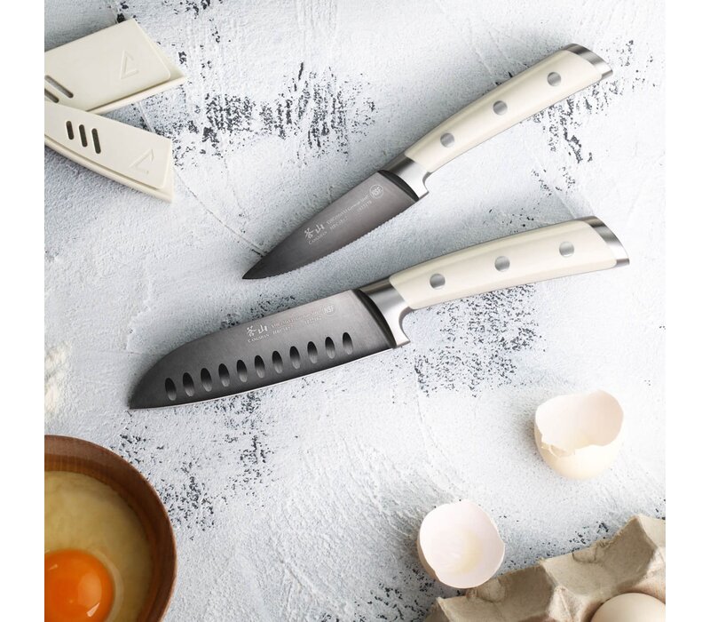 Cangshan 2pc Titanium Coated Santoku Starter Set Vanilla White
