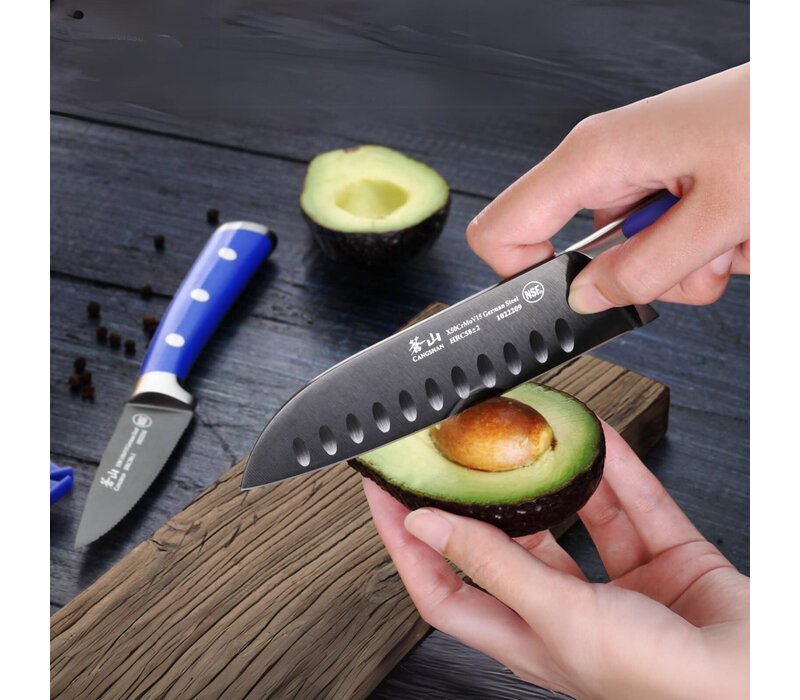 Cangshan 2pc Titanium Coated Santoku Starter Set Vanilla White